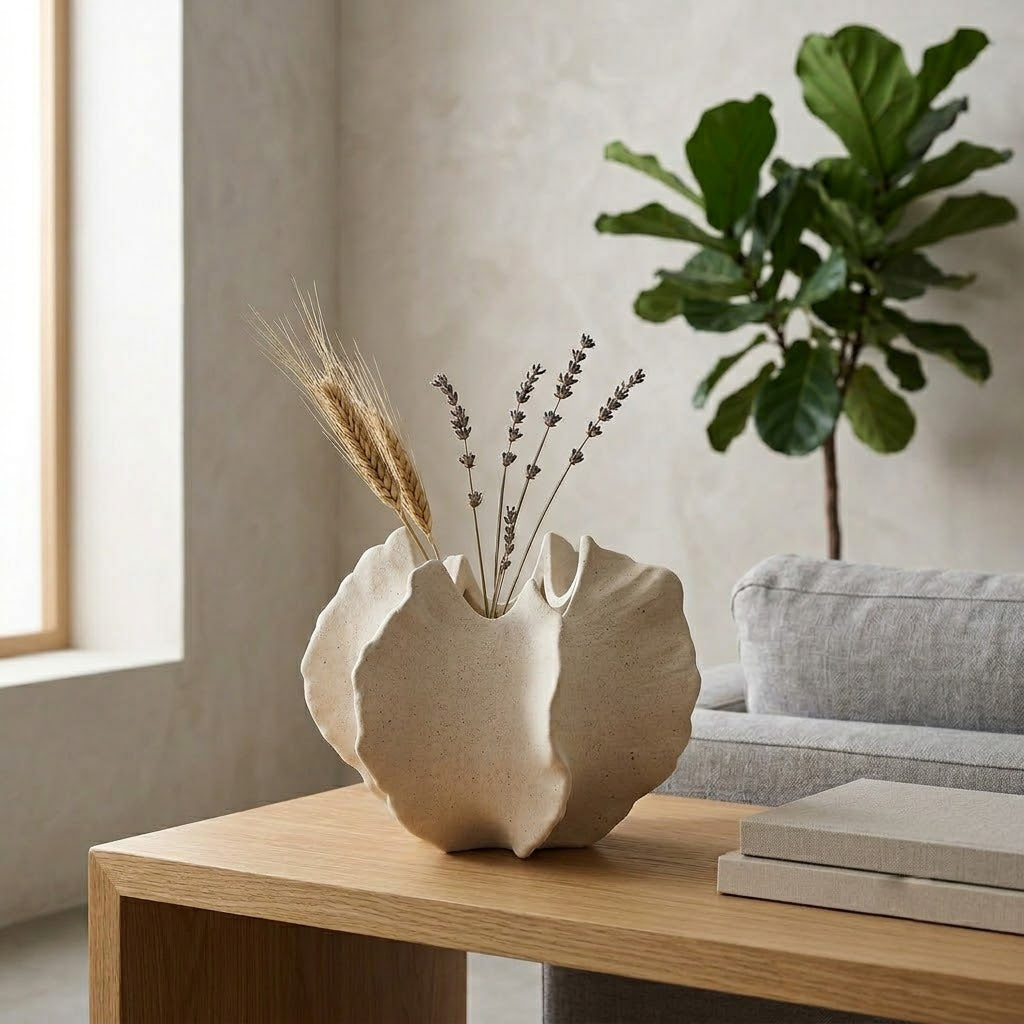 Nordic Matte White Scalloped Ceramic Vase