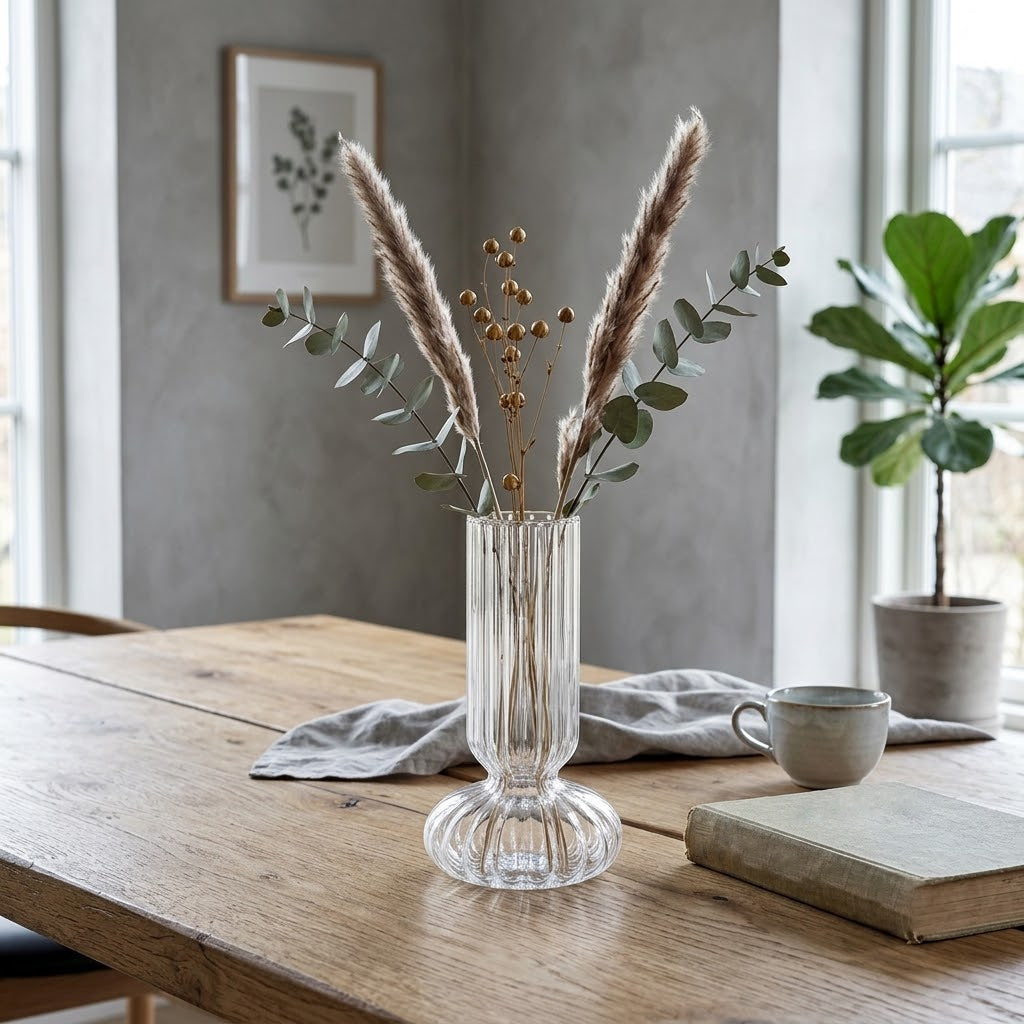 Regal Fluted Pedestal Glass Vase