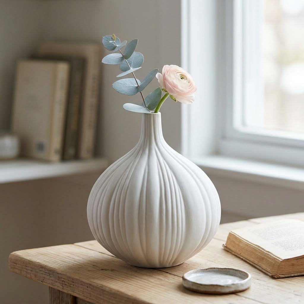 Elegant Ribbed Ceramic Vase
