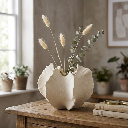 Nordic Matte White Scalloped Ceramic Vase