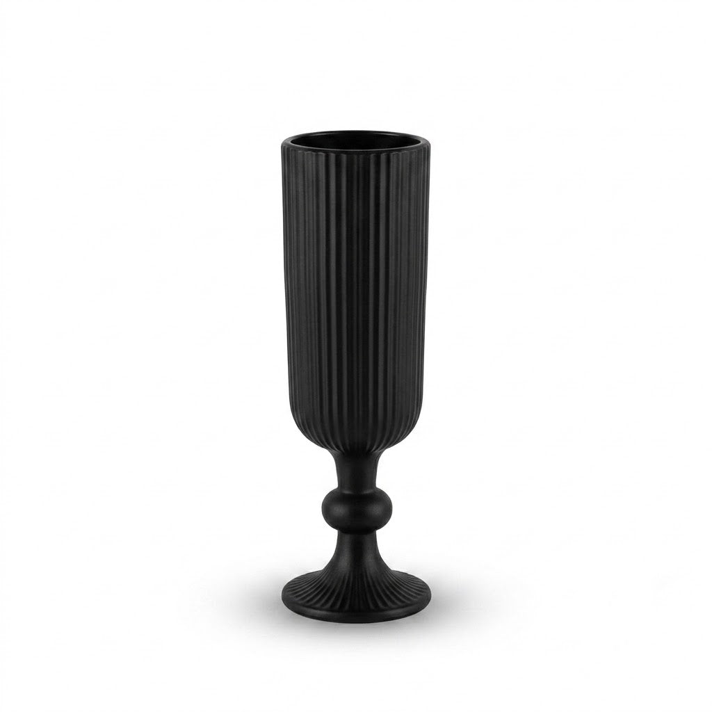 Tall Black Fluted Glass Vase