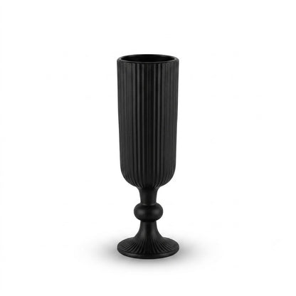 Tall Black Fluted Glass Vase