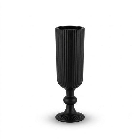 Tall Black Fluted Glass Vase