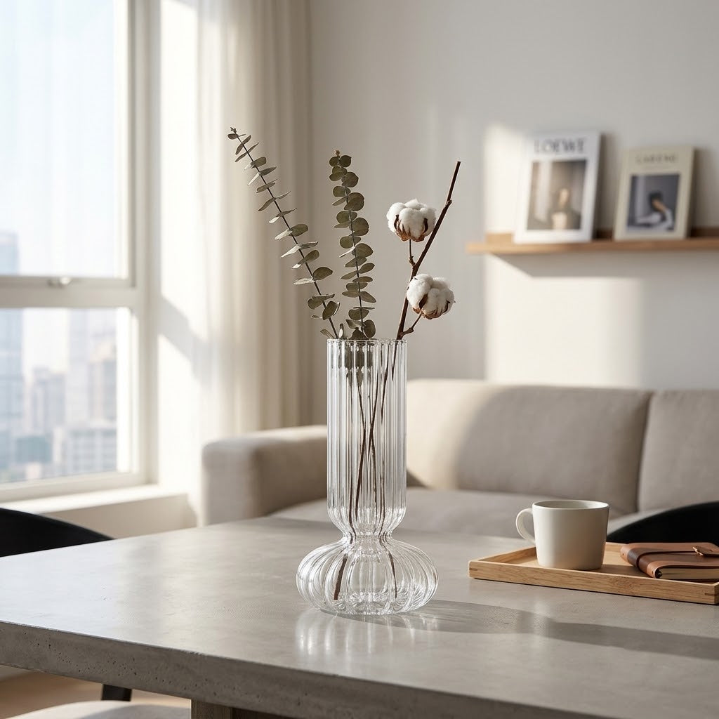 Regal Fluted Pedestal Glass Vase